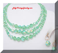 Vintage Peridot Green AB Crystals Necklace and Drop Earrings Set