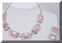 Vintage Pink-ish Plastic Insert Necklace Earrings Demi Set