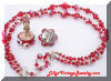 Vintage AB Red Hot Crystals Beads Necklace and Earrings Set