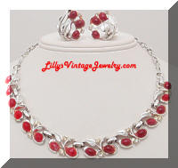 Vintage Red cabs necklace earrings set