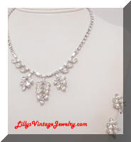 Rhinestones leaf drops necklace and earrings set
