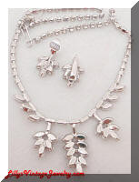 Rhinestones leaf drops necklace and earrings set