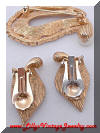 Vintage Gold tone faux Pearls Rhinestones Brooch Earrings SET