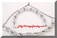 Vintage Silver Ribbon AB Rhinestones Pearls Necklace Bracelet Set