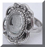 Whiting & Davis Silver Cameo Cocktail Ring