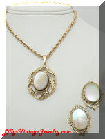 Whiting & Davis abalone shell golden pendant earrings set