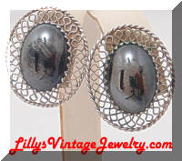 WHITING and DAVIS Metallic Silver Cabochan Earrings